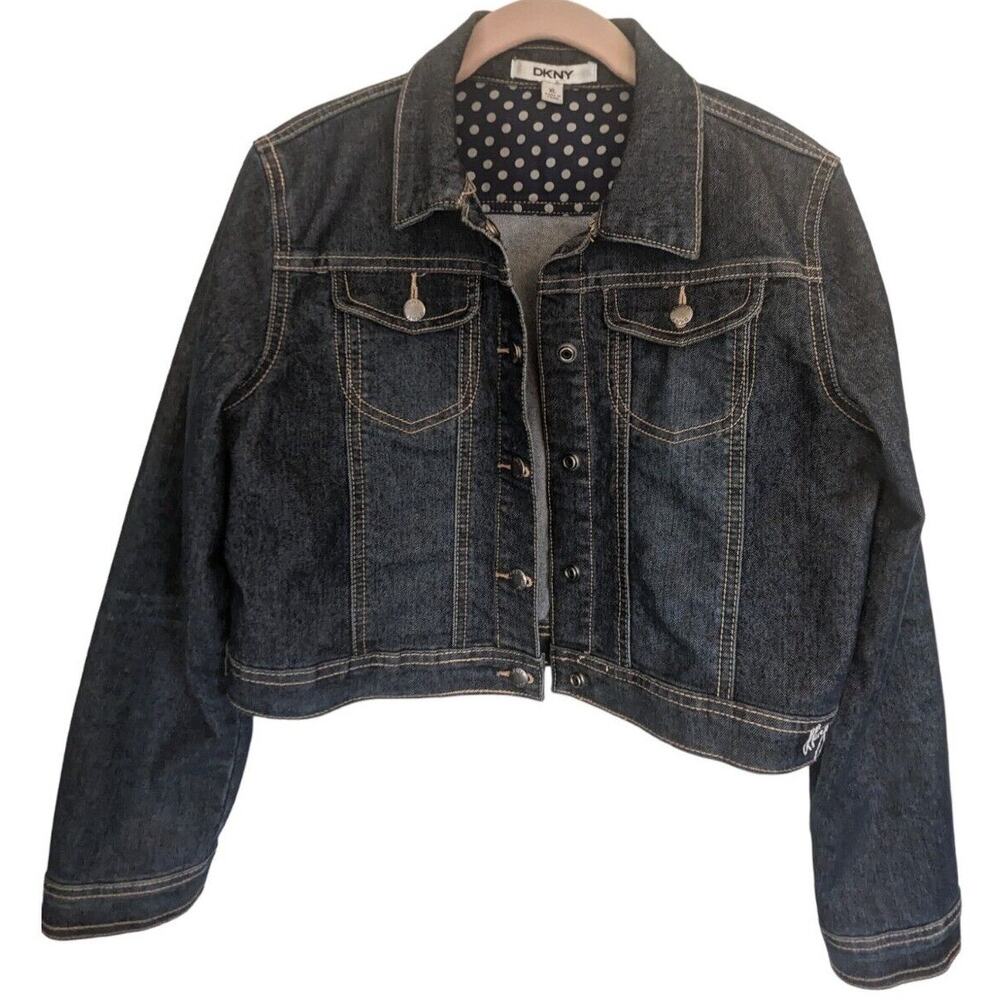 DKNY Girls' Denim Jean Jacket Size XL Polka Dot‎ Lining